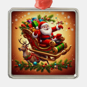Weihnachtsmann fährt mit einem Rentier auf einem S Ornament Aus Metall