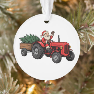 Weihnachtsmann fährt Traktor Weihnachtsbaum-Farm-W Ornament