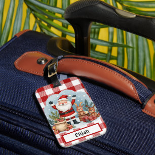 Weihnachtsmann-Feiertags-Gingham-Rot-Weihnachts-ID Gepäckanhänger