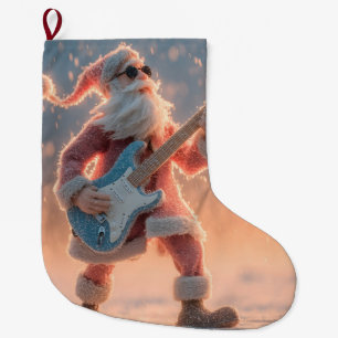 Weihnachtsmann-Figur spielt elektrische Gitarre Großer Weihnachtsstrumpf