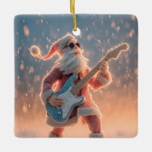 Weihnachtsmann-Figur spielt elektrische Gitarre Keramikornament