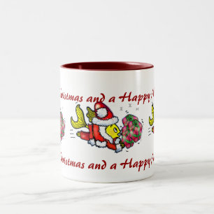 Weihnachtsmann-Fische - lustiger niedlicher Zweifarbige Tasse