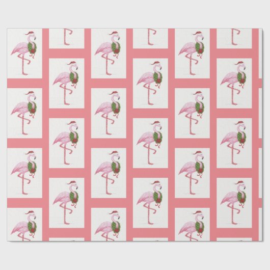 Weihnachtsmann Flamingo rosa Wrapping Paper Geschenkpapier (Flach)