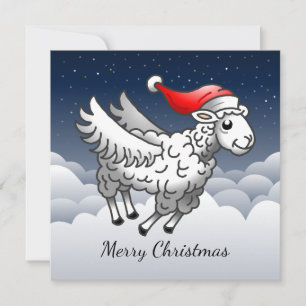 Weihnachtsmann fliegendes Weihnachtsschaf Feiertagskarte