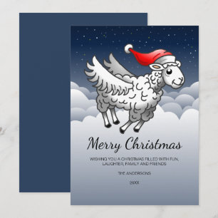 Weihnachtsmann fliegendes Weihnachtsschaf Feiertagskarte