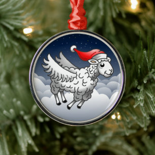 Weihnachtsmann fliegendes Weihnachtsschaf Ornament Aus Metall
