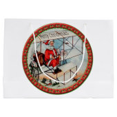 Weihnachtsmann fliegt altes Flugzeug Große Geschenktüte (Rückseite)