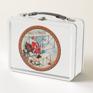 Weihnachtsmann fliegt altes Flugzeug Metall Lunch Box