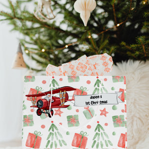 Weihnachtsmann fliegt Flugzeug, erstes Weihnachten Große Geschenktüte