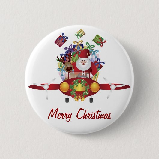 Weihnachtsmann fliegt Flugzeug Knopf Button (Vorderseite)