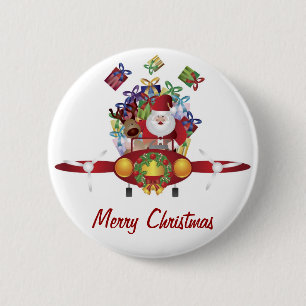 Weihnachtsmann fliegt Flugzeug Knopf Button