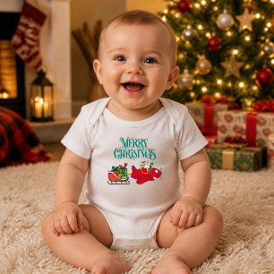 Weihnachtsmann fliegt Flugzeug, Schlitten und Gesc Baby Strampler