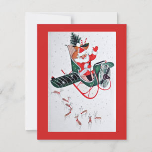 Weihnachtsmann fliegt im Vintage-Stil Feiertagskarte