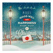 Weihnachtsmann fliegt über Snowclad Village Weihna Poster (Vorderseite)