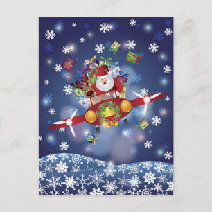 Weihnachtsmann fliegt Vintage-Flugzeug Postkarte