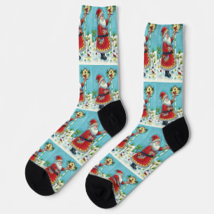 WEIHNACHTSMANN FÜTTERT ROTKEHLCHEN, CHRISTMAS-VOGE SOCKEN