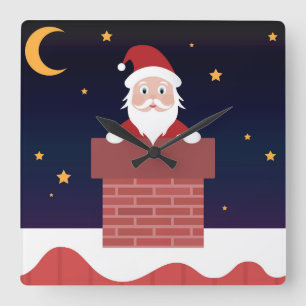 Weihnachtsmann geht am Weihnachtsabend den Schorns Quadratische Wanduhr