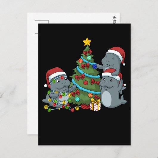 Weihnachtsmann Geschenk Weihnachtsbaum Manatee Postkarte (Vorne/Hinten)