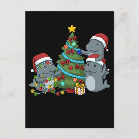Weihnachtsmann Geschenk Weihnachtsbaum Manatee Postkarte (Vorderseite)