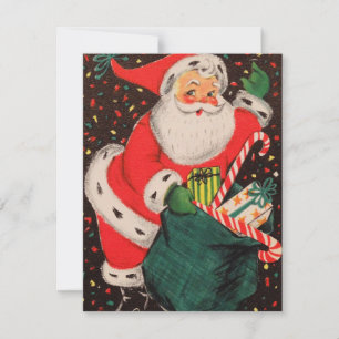 Weihnachtsmann-Geschenke im Retro-Stil der 1950er Feiertagskarte
