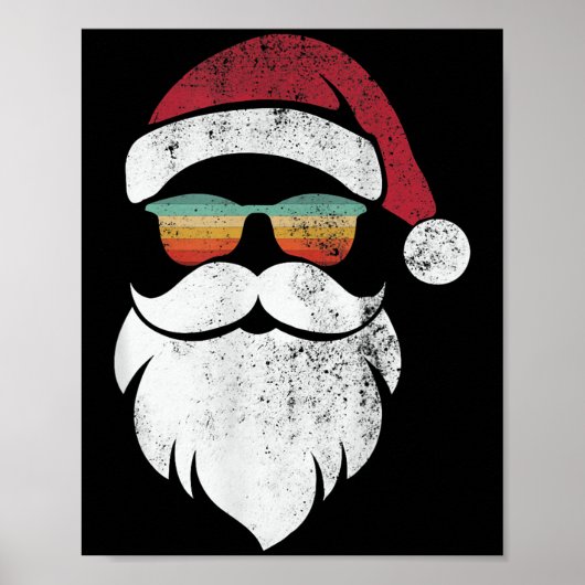 Weihnachtsmann-Gesicht Hut Bart Retro Sonnenbrille Poster (Vorne)