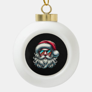 Weihnachtsmann-Gesicht Retro-Sonnenbrille Weihnach Keramik Kugel-Ornament