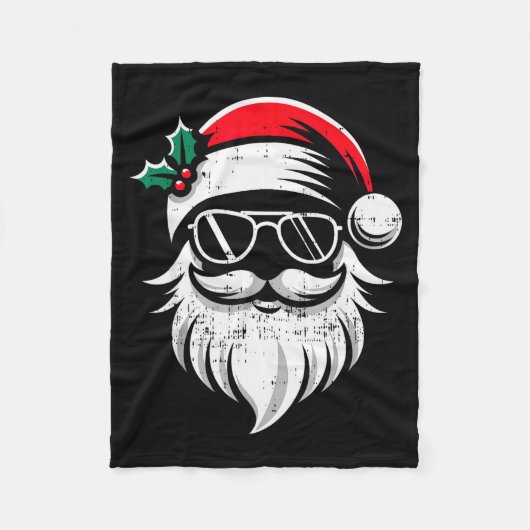 Weihnachtsmann Gesicht Sonnenbrille Mit Hut Bart W Fleecedecke (Vorderseite)