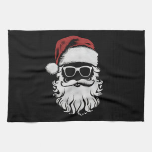 Weihnachtsmann-Gesicht-Sonnenbrille mit Hut Bart X Geschirrtuch