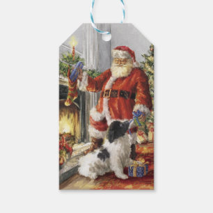 Weihnachtsmann gibt Hund ein Geschenk Geschenkanhänger