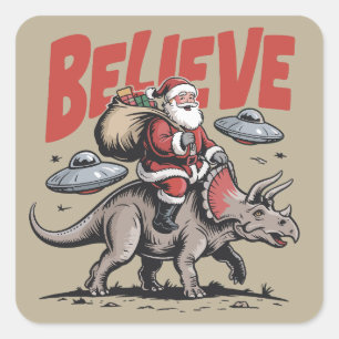 Weihnachtsmann Glaube Dinosaurier Weihnachten Tric Quadratischer Aufkleber