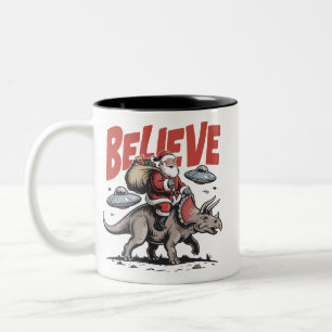 Weihnachtsmann Glaube Dinosaurier Weihnachten Tric Zweifarbige Tasse
