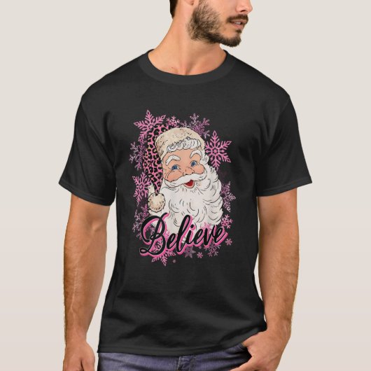 Weihnachtsmann glaubt Leopard Weihnachtsfrauen Kin T-Shirt (Vorderseite)
