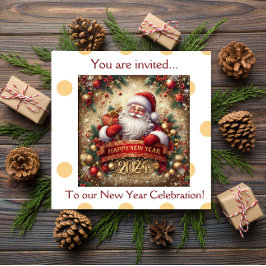 Weihnachtsmann glücklich Neujahrsgold personalisie Einladung