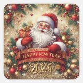Weihnachtsmann glücklich über das neue Jahr Quadratischer Aufkleber (Vorderseite)