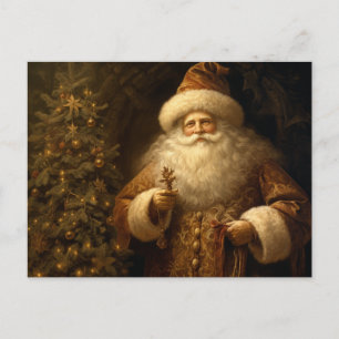 Weihnachtsmann Gold Ornamente Tannenbaum Postkarte