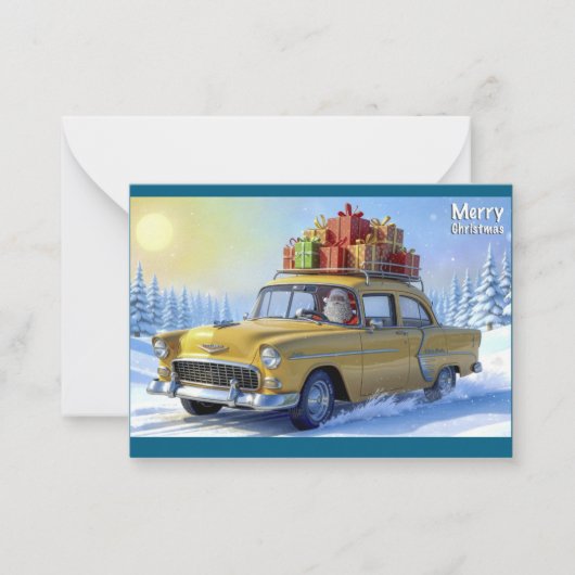 Weihnachtsmann-Grußkarte Oldtimer Mitteilungskarte (Vorderseite)