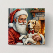 Weihnachtsmann hält Afghan Hound zu Weihnachten Button (Vorderseite)