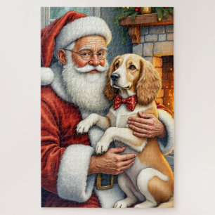 Weihnachtsmann hält Afghan Hound zu Weihnachten Puzzle