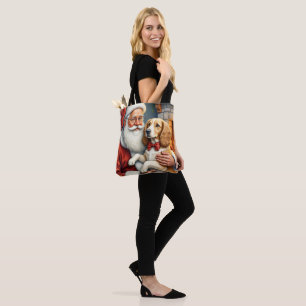 Weihnachtsmann hält Afghan Hound zu Weihnachten Tasche
