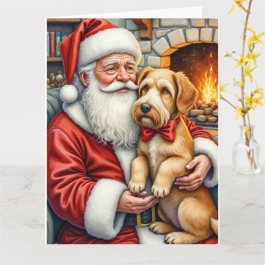 Weihnachtsmann hält Airedale-Weihnachtskunst Karte (Gelbe Blume)