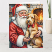 Weihnachtsmann hält Airedale-Weihnachtskunst Karte (Vorderseite)