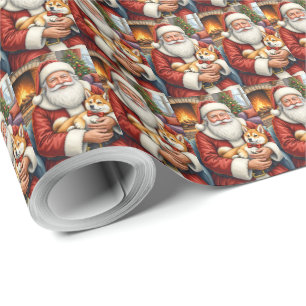 Weihnachtsmann hält Akita-Weihnachtskunst Geschenkpapier