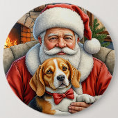 Weihnachtsmann hält Beagle-Weihnachtskunst Button (Vorderseite)