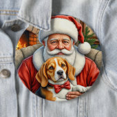 Weihnachtsmann hält Beagle-Weihnachtskunst Button (Beispiel)
