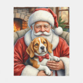 Weihnachtsmann hält Beagle-Weihnachtskunst Fleecedecke (Vorderseite)