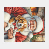Weihnachtsmann hält Beagle-Weihnachtskunst Fleecedecke (Vorderseite (Horizontal))
