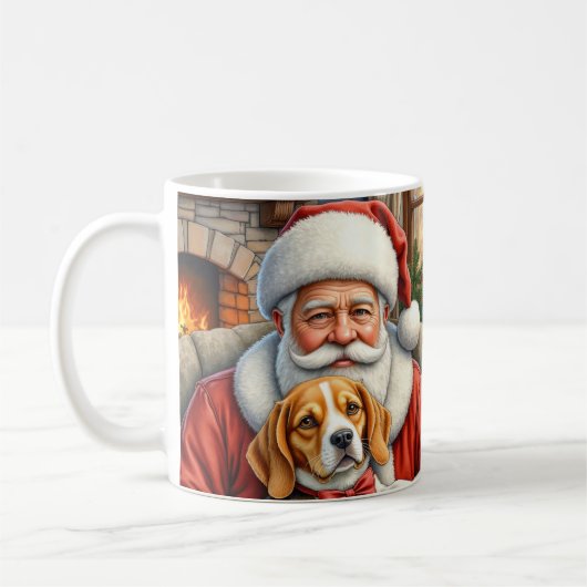 Weihnachtsmann hält Beagle-Weihnachtskunst Kaffeetasse (Links)