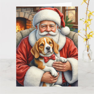 Weihnachtsmann hält Beagle-Weihnachtskunst Karte