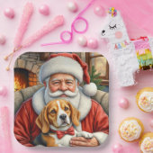 Weihnachtsmann hält Beagle-Weihnachtskunst Pappteller (Party)