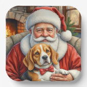 Weihnachtsmann hält Beagle-Weihnachtskunst Pappteller (Vorderseite)